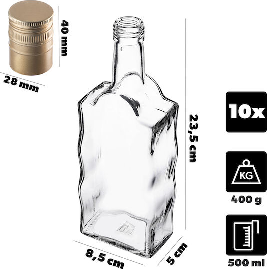 Sticlă Lichior din Sticlă 500ml Capac Lung Auriu 10 Bucăți