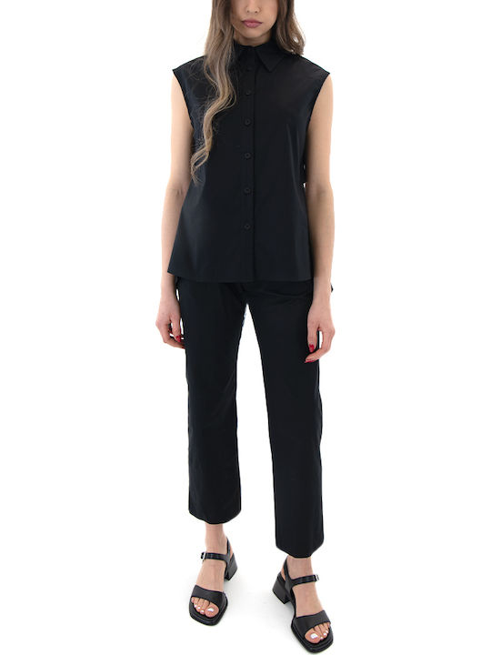 Women's Fabric Trousers with Rubber Band Black