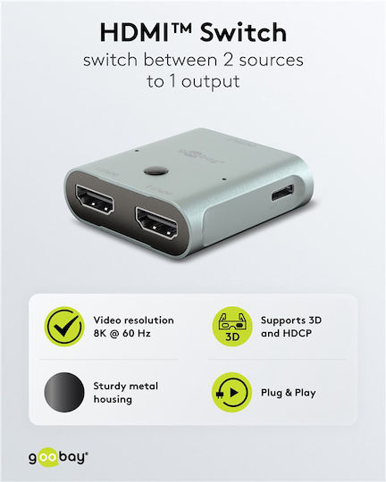 Goobay HDMI Switch 77791 2 In 1 8K/60Hz Gray DM130644