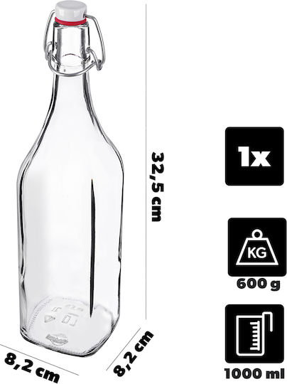 Kadax Kadax Glas Wasser Flasche Mit Clip Transparent 1000ml