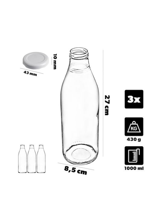 Kadax Glass Water Bottle With Screw Lid Transparent 1000ml