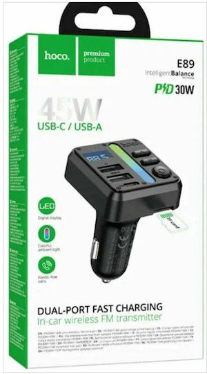 Hoco E89 Auto FM-Transmitter Bt 2usb/1-Typ-c 45w/3a Pd Qc Schwarzes