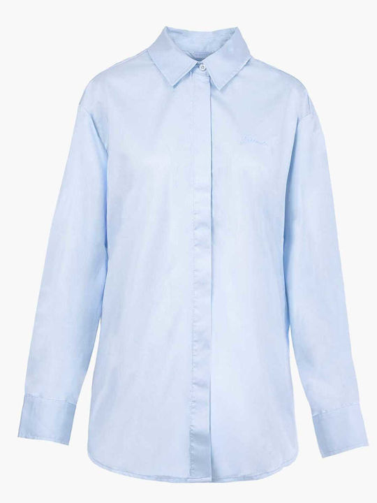 Langärmelig Damen Hemd Blue Blumen