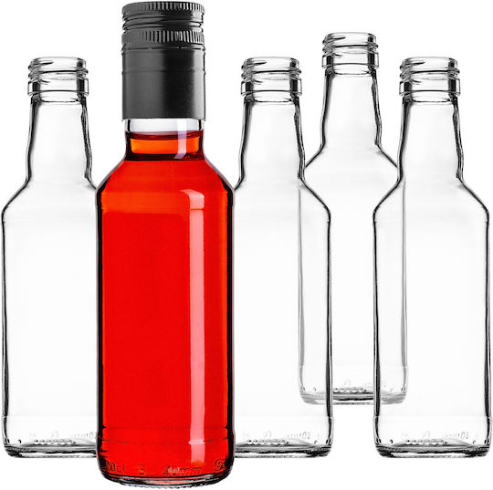Glas Wein-/Getränkeflaschen 200ml Lange Schwarze Kappe 10 Stück