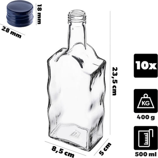 Kadax Glas Wein-/Getränkeflaschen 500ml Marineblau Verschluss 10 Stück