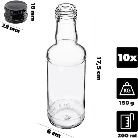 Kadax Glasflasche 200ml Schwarzer Deckel 10 Stück