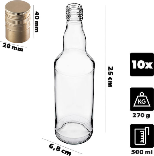 Sticlă 500ml Lungă Capac Auriu 10 Bucăți
