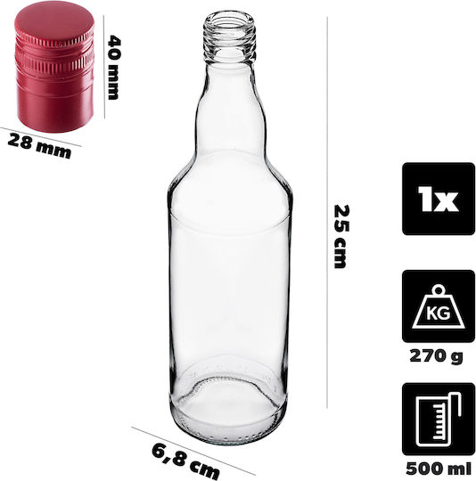 Glass Bottle 500ml Long Red Cap 1 Pc