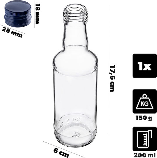 Glass Bottle 200ml Navy Blue Cap 1 Pc