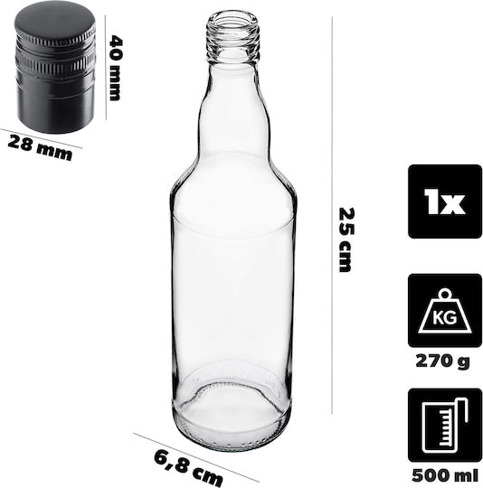 Glass Bottle 500ml Long Black Cap 1 Pc