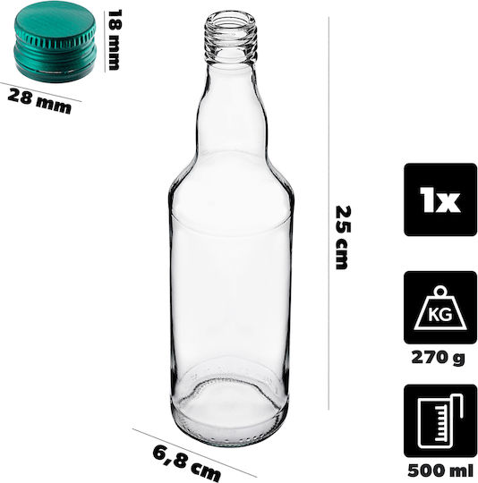 Glass Bottle 500ml Green Cap 1 Pc
