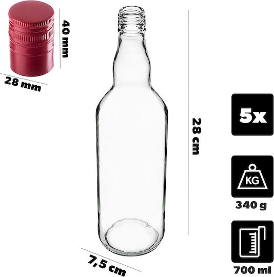 Kadax Glasflasche 700ml Lange Rote Kappe 5 Stück