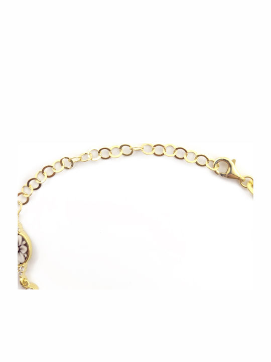 Women's Silver Gold Plated Bracelet with Flower Design and Zircon 20cm