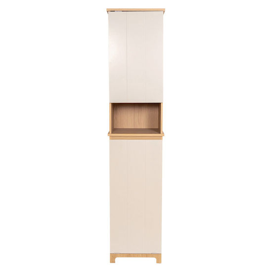 Eurocasa Bathroom Column Cabinet MDF Laundry Basket 1 External Shelf 2 Internal Shelves 38x36x173cm Brown Beige 9747