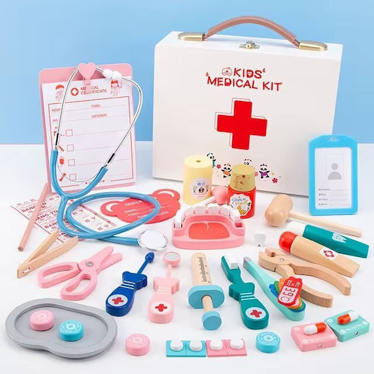 MalPlay Set Medical Pentru Copii Din Lemn Pentru 3+ Ani 20 Bucăți