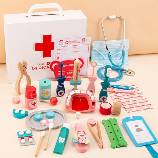 MalPlay Set Medical Pentru Copii Din Lemn Pentru 3+ Ani 20 Bucăți