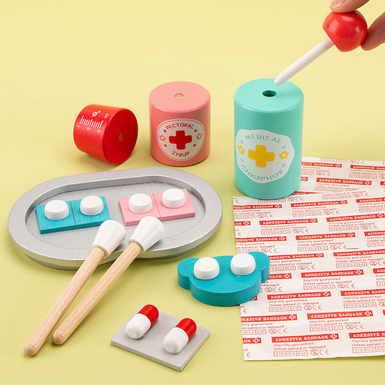 MalPlay Set Medical Pentru Copii Din Lemn Pentru 3+ Ani 20 Bucăți