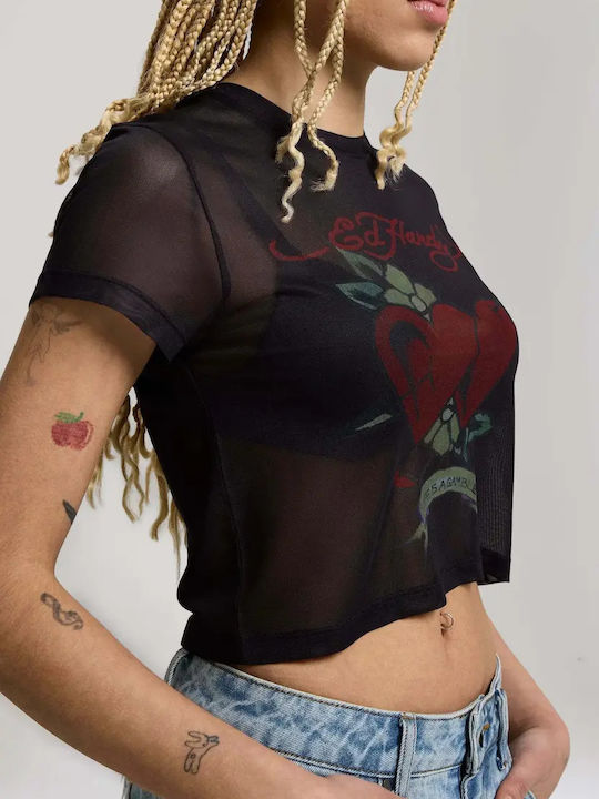 Women's Crop T-shirt with Mesh Black