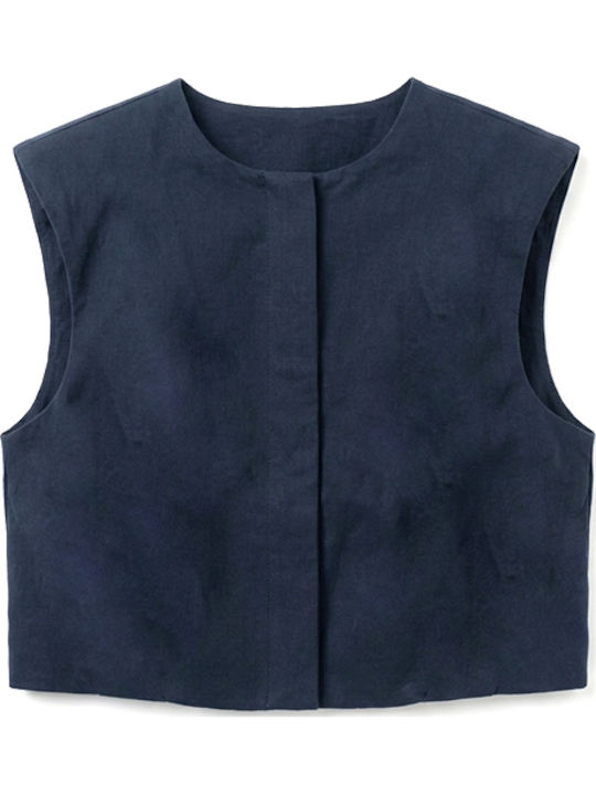 Women's Cotton Sleeveless Crop Top Blue