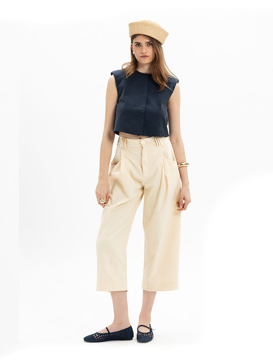 Women's Cotton Sleeveless Crop Top Blue