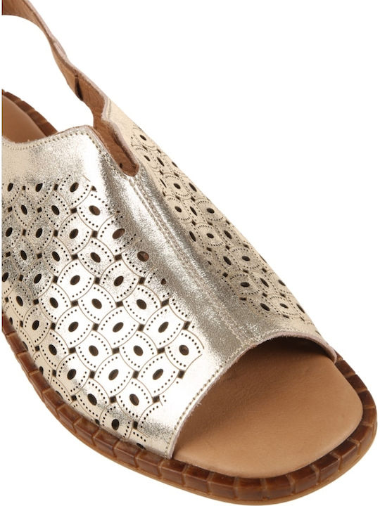 Leather Women's Flat Sandals Gold