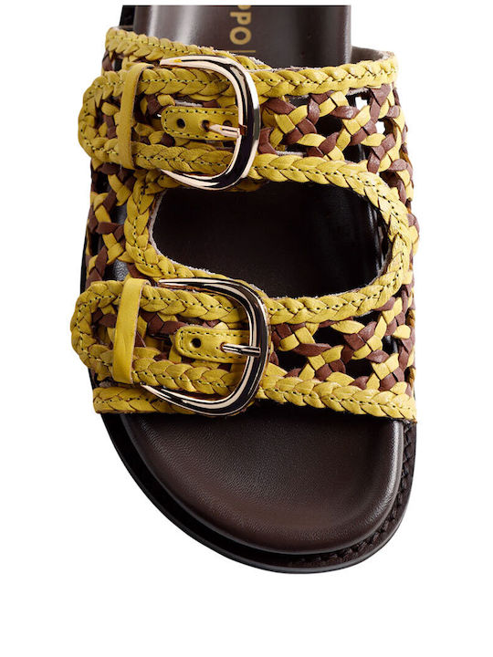 Leather Women's Flat Sandals Brown