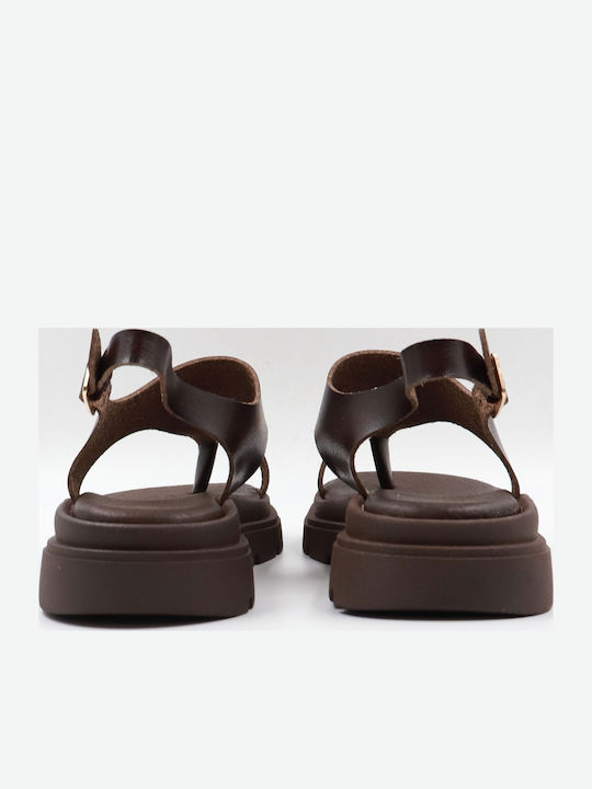 Damen Flatforms Braune Sandalen
