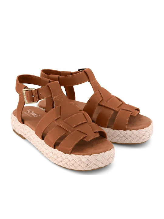 Δερμάτινα Γυναικεία Σανδάλια Flatforms Καφέ