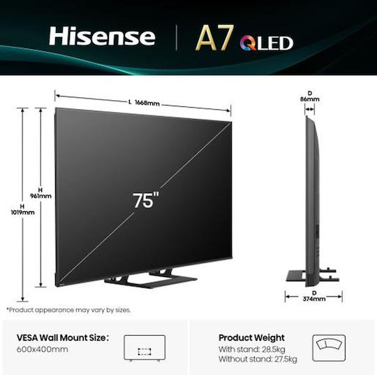 Smart Τηλεόραση 75" 4K UHD QLED 75A7Q HDR (2025)