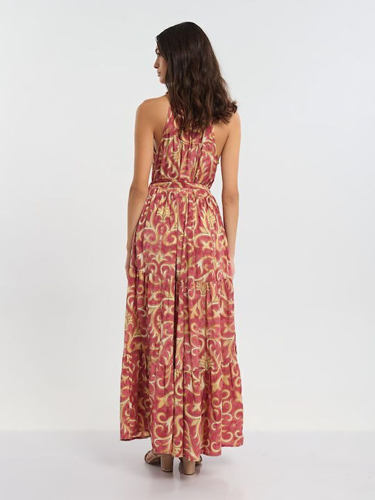 Summer Maxi Shirt Dress in Rust and Gold