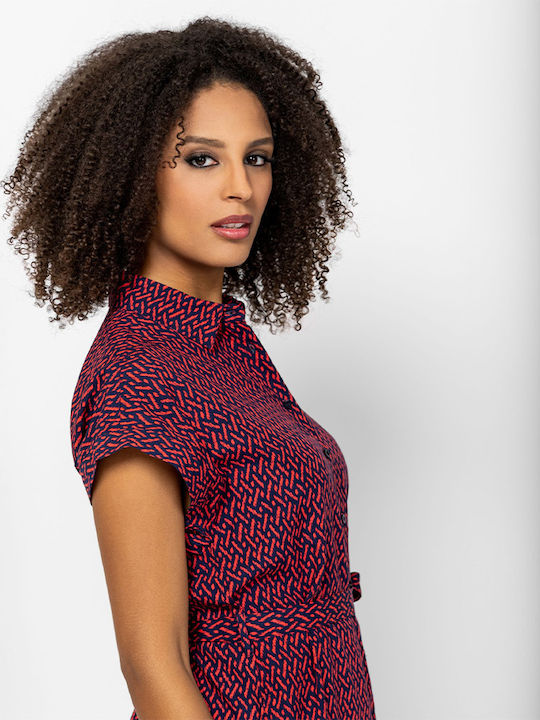 Summer Midi Shirt Dress Red