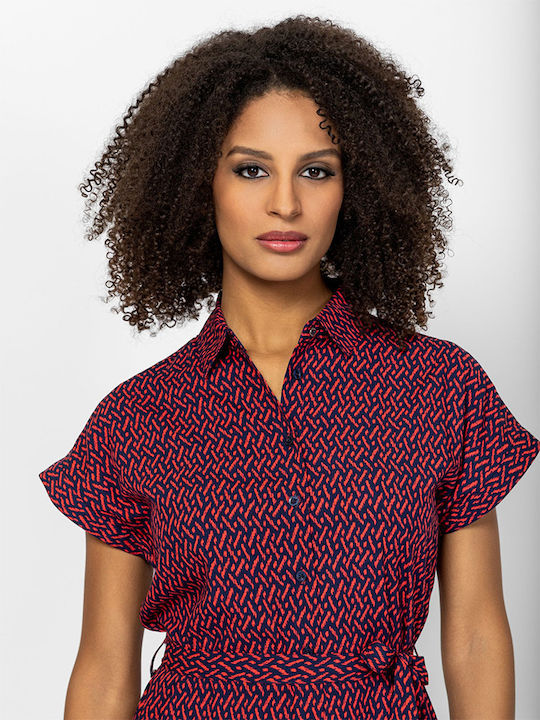 Summer Midi Shirt Dress Red