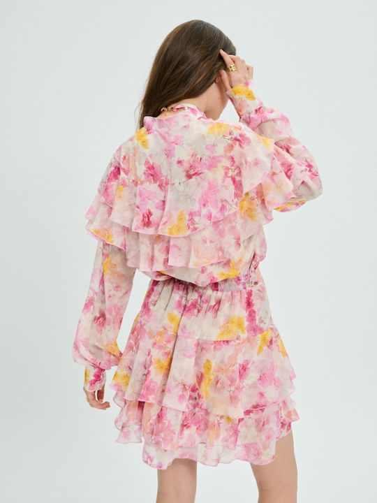 Summer Mini Shirt Dress with Ruffles Floral