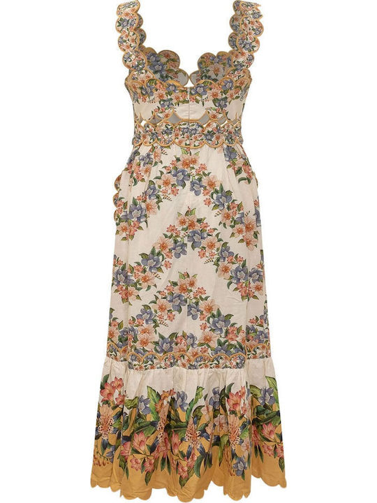 Summer Midi Dress with Ruffles Ecru