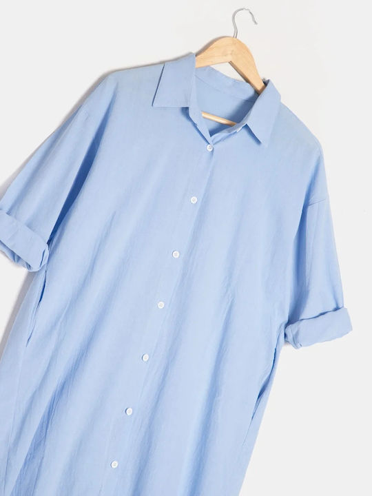 Midi Oversized Light Blue Shirt Dress Size 2XL Light Blue