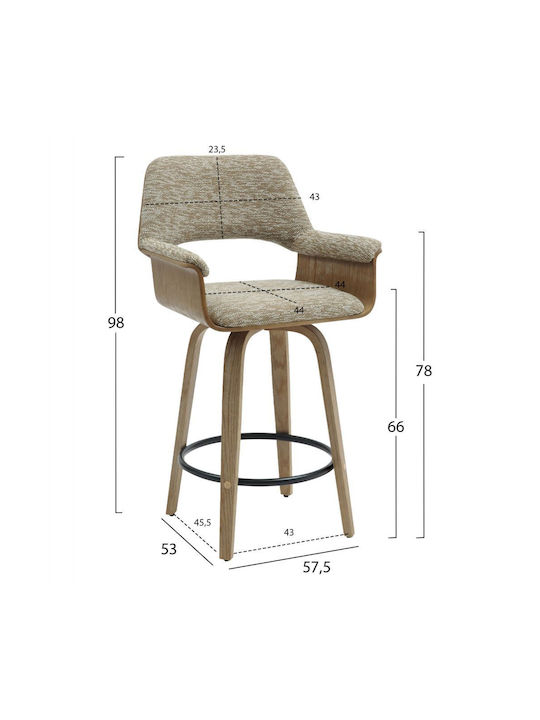 Bar Stool with Backrest Upholstered with Fabric Clipp Whitewash 2pcs