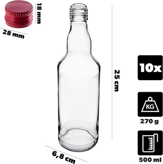 Glass Bottle 500ml Red Cap 10 Pcs