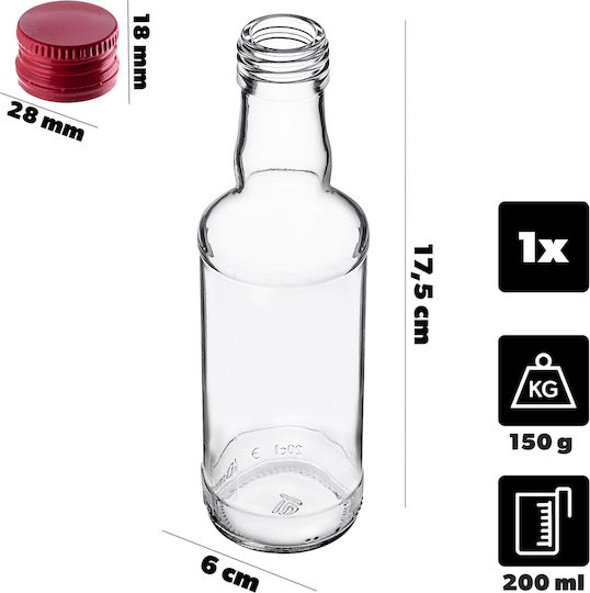 Glass Bottle 200ml Red Cap 1 Pc