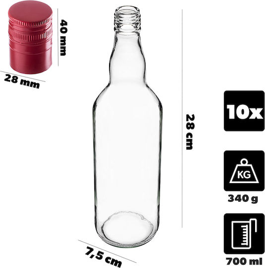 Glass Bottle 700ml Long Red Cap 10 Pcs