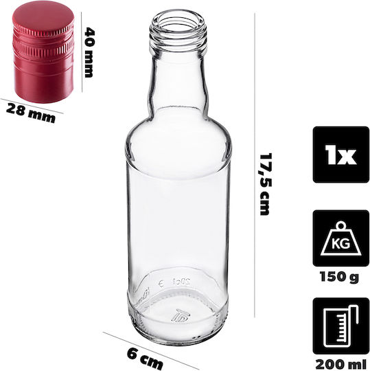 Glass Bottle 200ml Long Red Cap 1 Pc