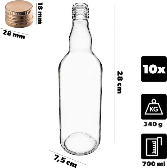 Glass Bottle 700ml Golden Cap 10 Pcs