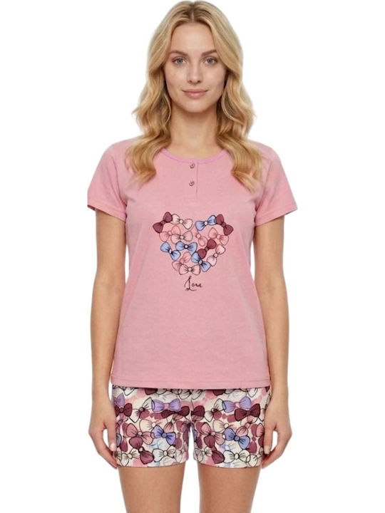 Caress Sommerliches Damen-Schlafanzug-Set Baumwolle Rosa