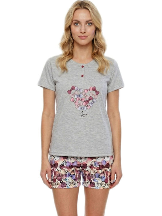 Caress Sommerliches Damen-Schlafanzug-Set Baumwollene Graue