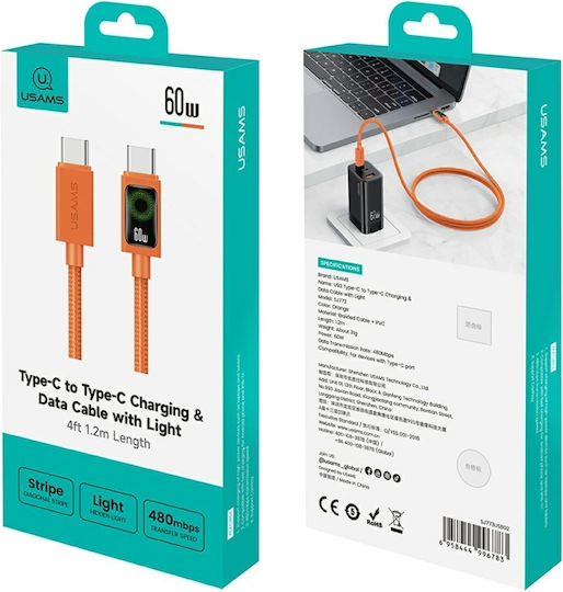 Usams USB 2.0 Kabel USB-C männlich - USB-C 60W PD Orange 1,2m SJ773USB02