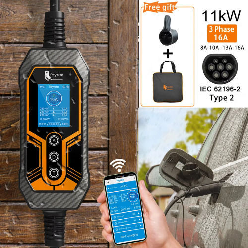 Feyree Lion King EV-K8 Portable Three-Phase 11kW Charging Station with Built-in Cable Type 2