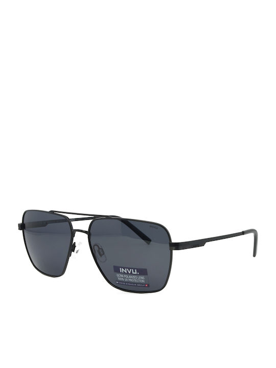 Invu Männliche Sonnenbrille mit Schwarzem Metallrahmen und Schwarzem Glas IB12620C