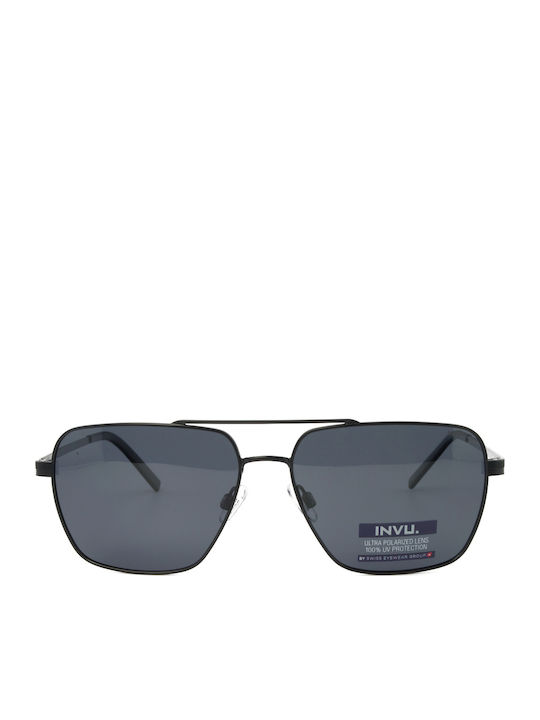 Invu Männliche Sonnenbrille mit Schwarzem Metallrahmen und Schwarzem Glas IB12620C