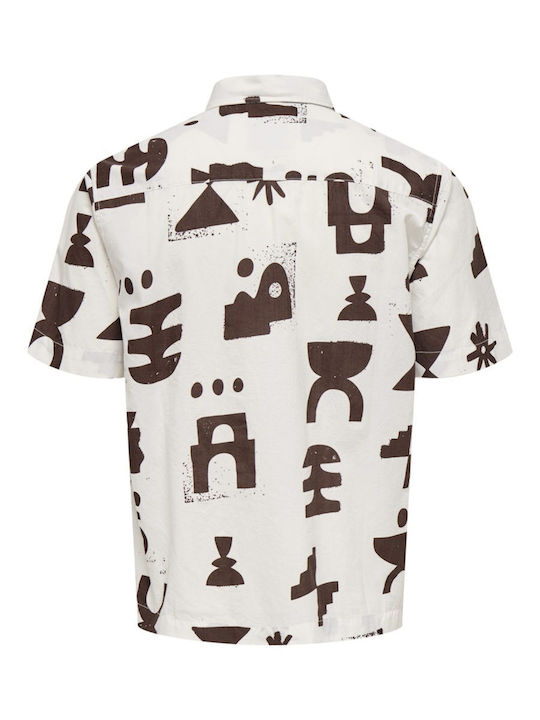 Short Sleeve Shirt in Regular Fit White and Brown