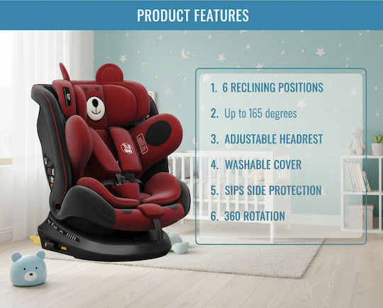 Buf Boof TWT Plus Deluxe Bear Baby Car Seat i-Size with Isofix Red