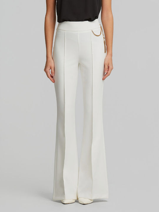Women's High Rise Fabric Flared Trousers in Regular Fit Ecru